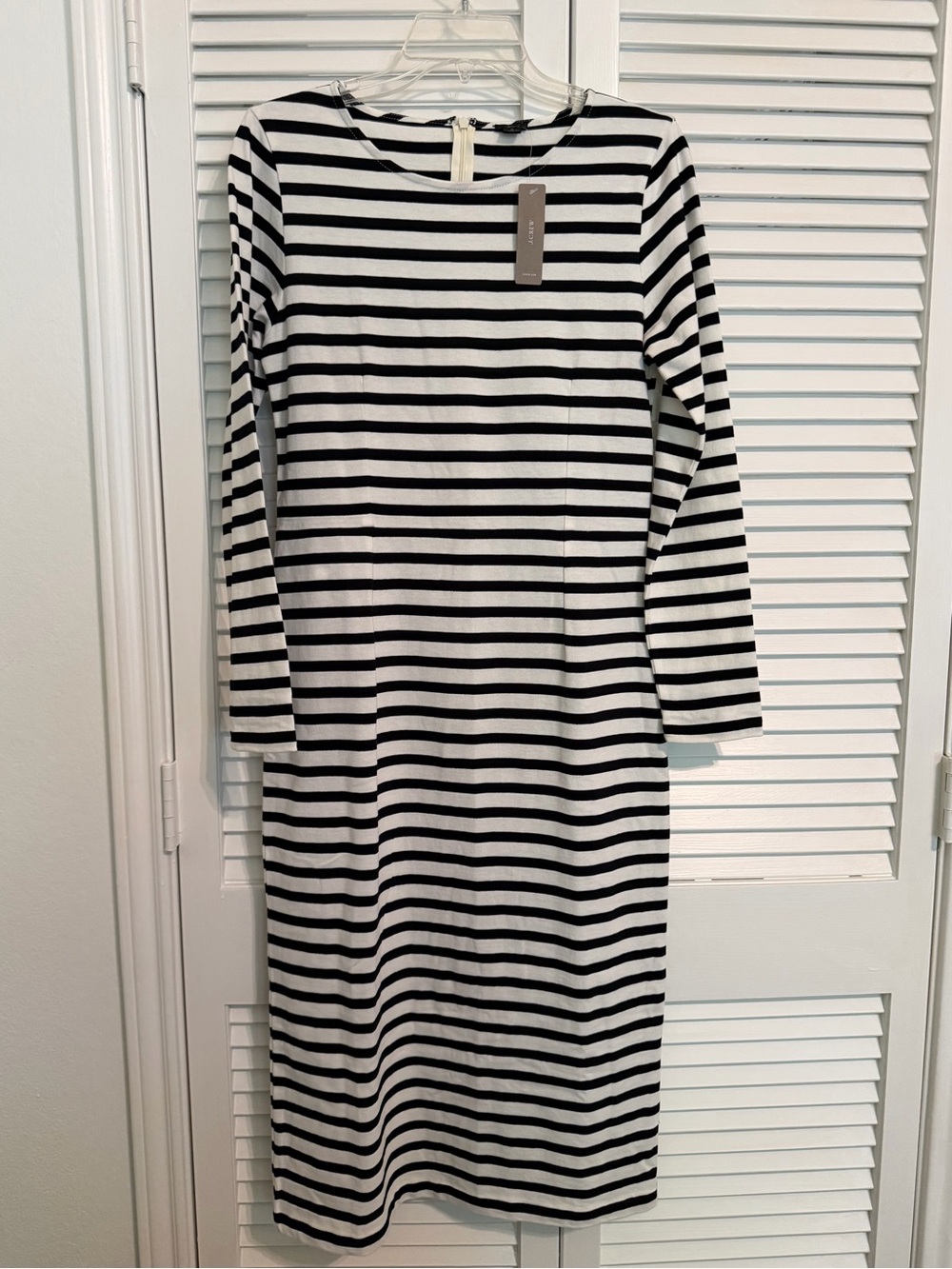 J. Crew Black and White Striped Long Sleeve Midi Dress